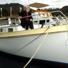 Otago Yachtsperson of the Year Mary Inglis on the bow of Kate. Photo by Gerard O'Brien.