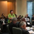 Invercargill resident Carol Jasperse speaks about the CBD revitalisation plan at an Invercargill...