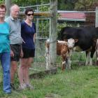 Isla-Jean (left), Lindsay and Fiona Tregonning with their two English Longhorn calves.  Photo by...