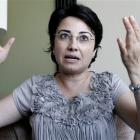 Israeli-Arab Knesset member Hanin Zoabi gestures as she talks to the media in Amman, Jordan,...