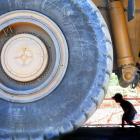Jack (7) and Cameron (4) McFarlane, of Dunedin, walk under a dump truck at the Oceania Gold's...
