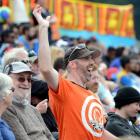 Jamie Gough celebrates after taking the catch during the Sri Lanka-Afghanistan match at the...