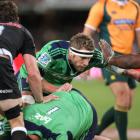 Jarrad Hoeata in action for the Highlanders against the Sharks during their Super 15 match in...