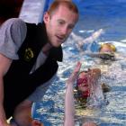 JC Swimming School instructor Kurt Crosland teaches Andersons Bay School pupils (from bottom)...
