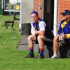 Jimmy Cowan (left) and David Wall sit out Highlanders training at Logan Park yesterday.  Photo by...