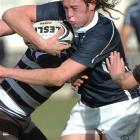 Otago Boys lock Joe Latta on the burst against Christs College. Photo by Peter McIntosh.