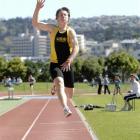John Gilmour (Hill City) wins the boys aged 15 and 16 long jump at the Caledonian Ground on...