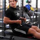John Hardie works out in the gym at Logan Park yesterday. Photo by Craig Baxter