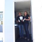 Johnny and Jo Sutherland, in the interior of one of Sitting Pretty's luxury portable toilet units...