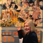 Judge Marilynn Webb  selects  Dunedin artist Jasmine Middlebrook's  oil painting The News Spread...