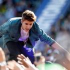 Justin Bieber greets fans at the 2012 Wango Tango concert at the Home Depot Center in Carson,...