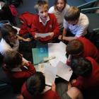 Kaikorai Valley College pupil Luke Biggs (13) asks a question during an audio-conference with...
