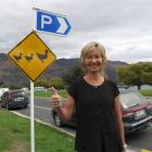 Karen Neilsen photographed last March with a ''ducks crossing'' sign. Photo by Lucy Ibbotson.