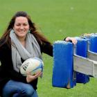 Kat Wilton eyes the scrum machine at the University Oval this week. Photo by Linda Robertson.