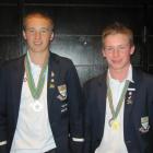 Kayne Wardell (left) and Sam Ellis with medals they won at the world schools challenge in South...