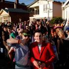 Keith Young (left) and Gavin Affleck were among a crowd of students at the annual Castle St keg...