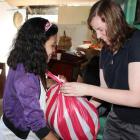 Kirsten Cheyne hands out an aid bag in Carigara.