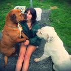 Kora Neubusch with her dogs Fish and Chips. Chips could be put down after biting a man who came...