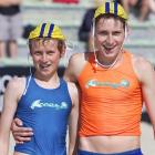 Lachlan (left) and Bailey Brandham celebrate their win at the national under-14 surf life-saving...