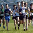 Leith runner Jason Palmer leads the pack off the line in the men's race of the Barnes Cross...