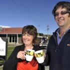 Lesley-Ann and James Adam toast the reopening of the Black Swan Cafe in Waihola. Photo by Gregor...