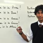 Logan Park High School pupil Tuhin Baucus reminds himself of the difference between Pantheon and...