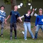 Logan Park High School pupils (from left) Orion Carey-Clark (15), Dominic Harrison (15), Harriet...
