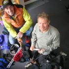 Long distance triathlete Peter Lines, right, prepares for this week's Aoraki-Mt Cook expedition...