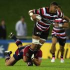 Maama Vaipulu of Counties Manukau is tackled during the round 14 ITM Cup match between Counties...