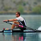 Mahe Drysdale, of Auckland, on his way to victory in  the men's premier single scull semifinals...