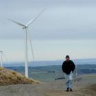Mahinerangi farmer Richard Reid walks among TrustPower's Mahinerangi wind-farm turbines. Photos...