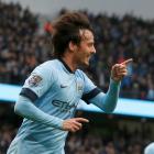 Manchester City's David Silva celebrates after scoring his second goal against Crystal Palace....