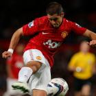 Manchester United's Javier Hernandez shoots at goal during their English League Cup match against...