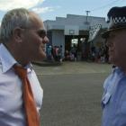 Mark Hadlow (left) and David McPhail fail to see eye to eye in No Petrol! No Diesel!. Photo by NZFF.