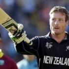 Martin Guptill acknowledges the crowd as he leaves the field at the end of the New Zealand...