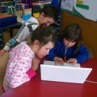 Mary Botting (left), Callum Maze and Isla Hastie explore the digital world. Photo supplied.