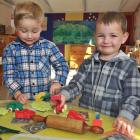 Max Doherty (left, 3) and Fletcher Wilson (3), both of Lee Stream, at the Outram Playcentre last...