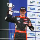 Max Verstappen celebrates his second place at the FIA Formula 3 European Championship race at the...