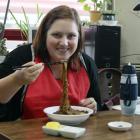 Me eating the famous dish Jjajangmyeon.