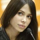 Mel Gibson's ex-girlfriend, Russian-born singer, songwriter Oksana Grigorieva, talks during a...