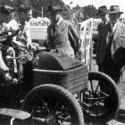 Mervyn Winter (left) and Frank Burtenshaw sit in the 1900 Wolseley before the start of the first...