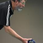 Mike Reynolds, of Christchurch, on his way to winning the singles title at the New Zealand...
