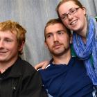 Miriam Broekhuizen embraces husband Simon in Dunedin Hospital yesterday after he and his friend...