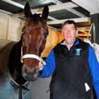 Mister Dann and Foxton trainer Peter Scaife at Forbury Park last night. Photo by Tayler Strong.