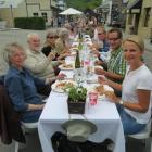 Mo and Bob Hanson (left), of Portsmouth, England,  tuck in with fellow visitors Tim Carlberg and...