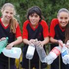 Modelling their new school T-shirts, which are made from recycled plastic bottles, are Balmacewen...