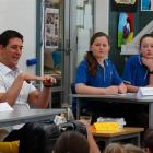 Motivational speaker and author William Pike answers questions from Queenstown Primary School...