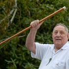 Mr Ellison with the royal cane presented to his grandfather, as featured in the Otago Daily Times...