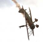 Ms Krainz goes through her paces at the Warbirds Over Wanaka airshow yesterday while Mr Walentin...