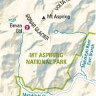Mt Aspiring National Park map showing the Mt Tyndall landing site, the Bevan Col landing site and...